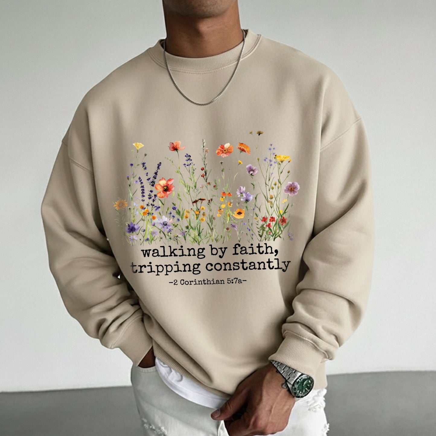 Walking by Faith Christian – Wildflower Inspirational Scripture Graphic – Unisex Tshirt / Hoodie / Sweatshirt