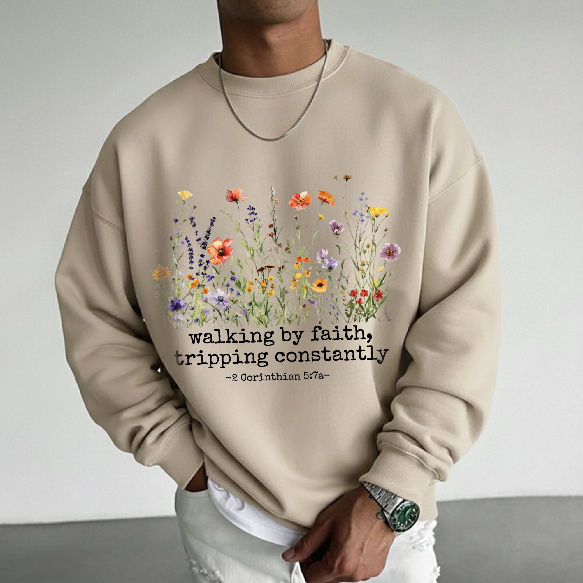 Walking by Faith Christian – Wildflower Inspirational Scripture Graphic – Unisex Tshirt / Hoodie / Sweatshirt