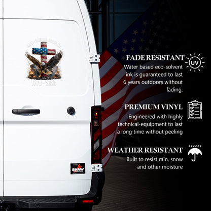 [NEW] Waterproof USA 250 Faith Freedom Eagle Cross Decal – 1776–2026 Patriotic Design