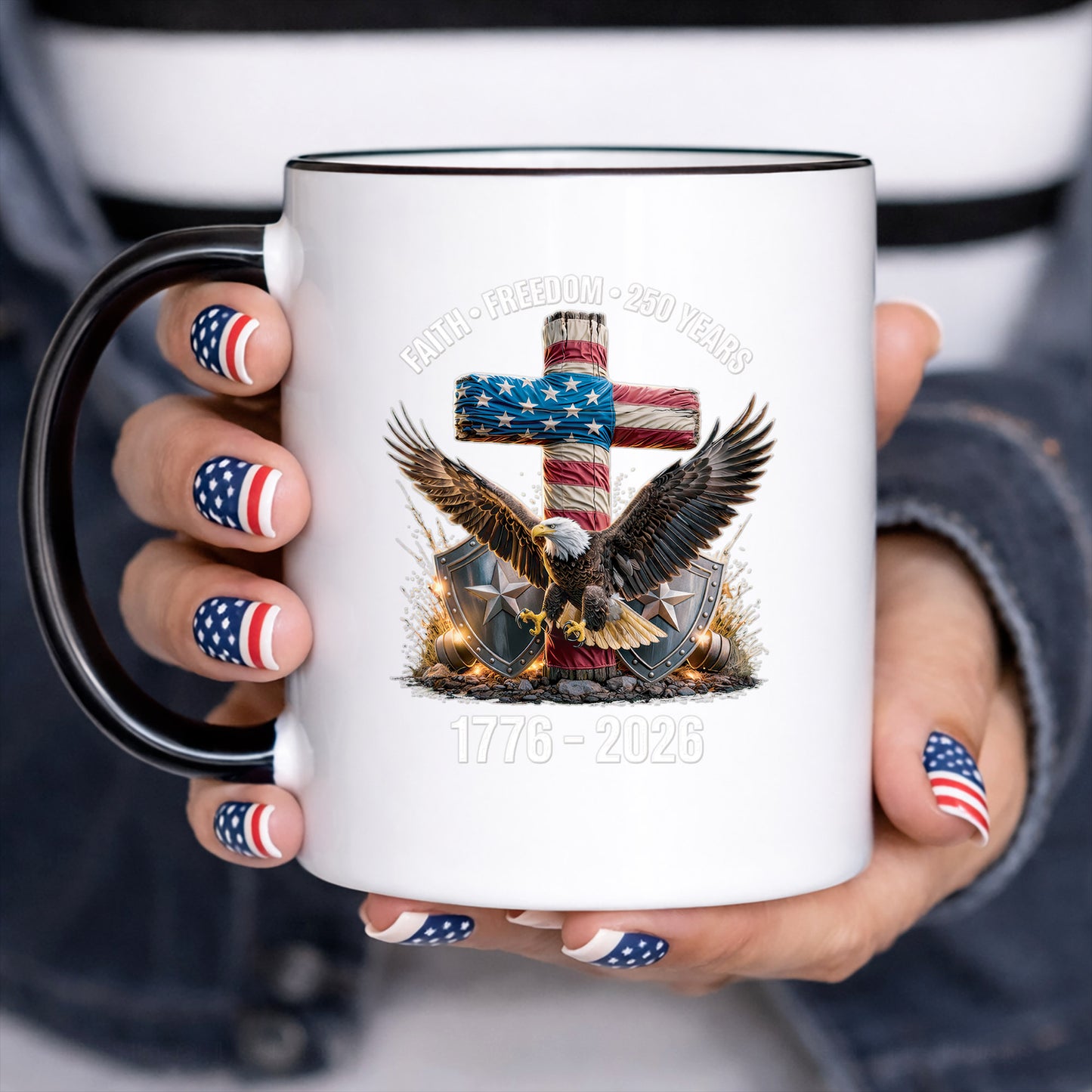 [NEW] Waterproof USA 250 Faith Freedom Eagle Cross Decal – 1776–2026 Patriotic Design