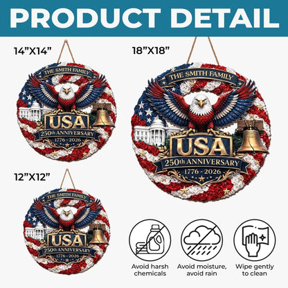 Personalized God Bless America – 250 Years of Freedom Family Wood Sign