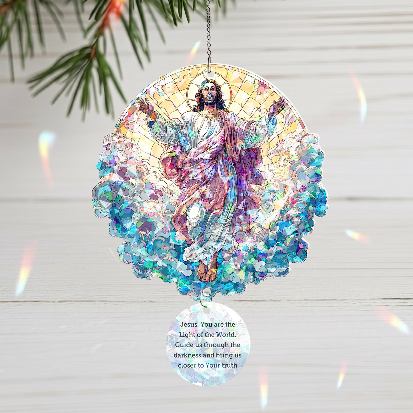 "Light of the World” Holo Acrylic 2-Layer Ornament with Prayer Tag