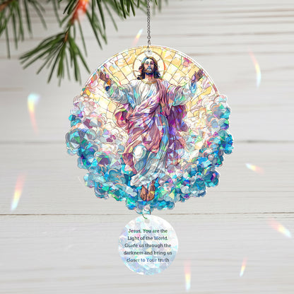 "Light of the World” Holo Acrylic 2-Layer Ornament with Prayer Tag