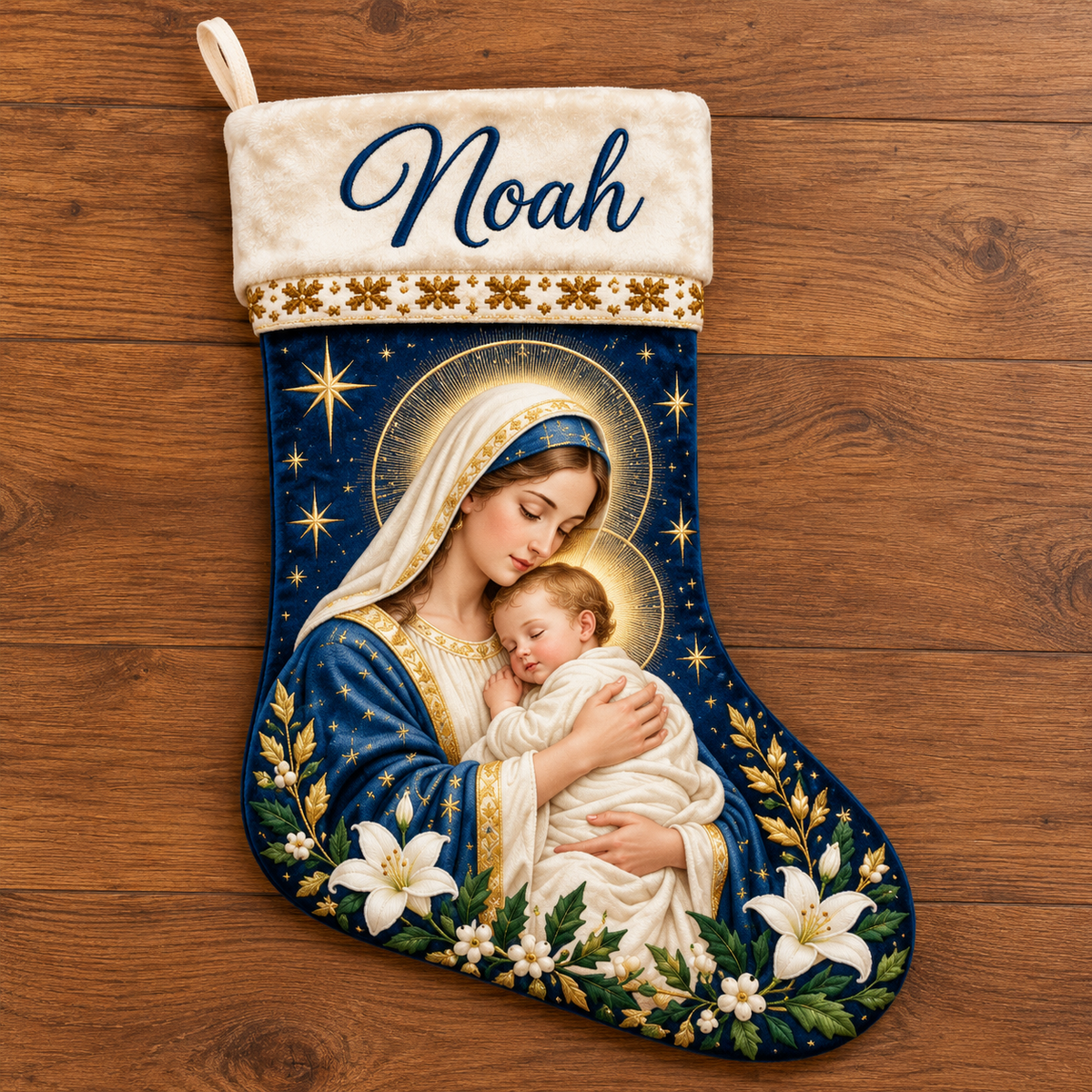 Personalized Christian Christmas Stocking – Custom Name Nativity & Virgin Mary Stocking, Religious Holiday Fireplace Decor & Family Gift