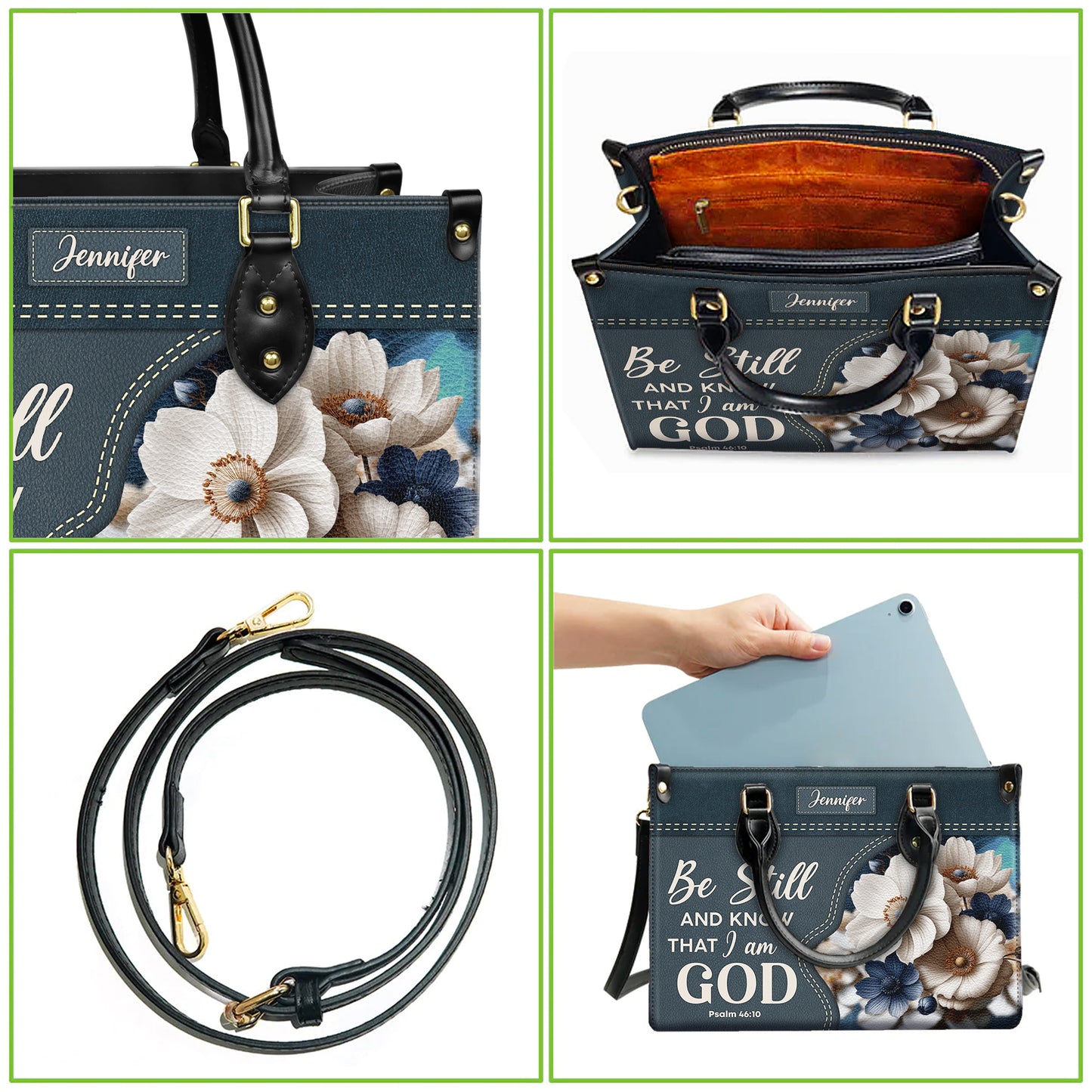 Be Still And Know That I Am God Psalm 46:10 Personalized Faith Leather Handbag Christian Women