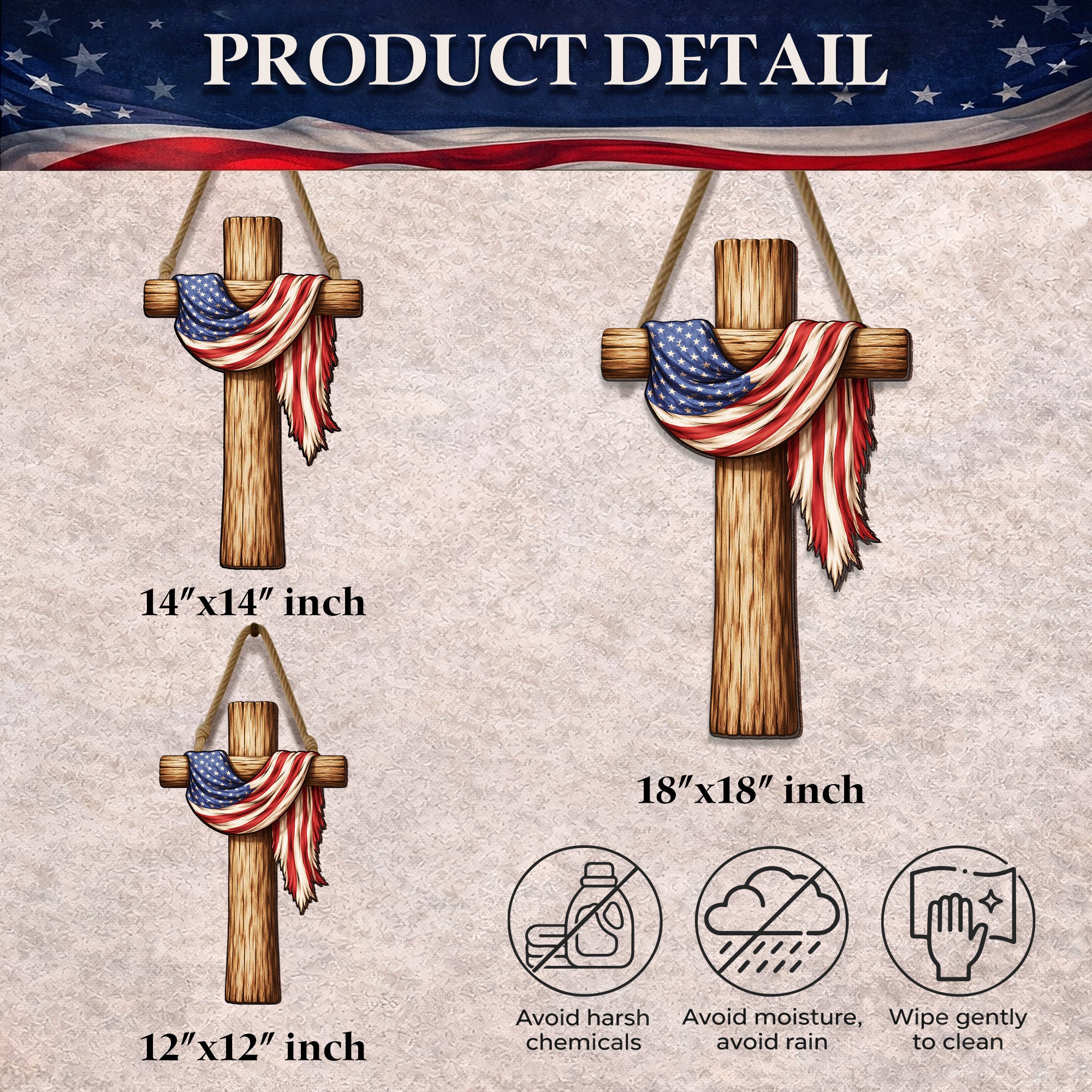 Rustic USA Faith Cross Door Decor for Memorial Day, Independence Day, and Everyday Home Display