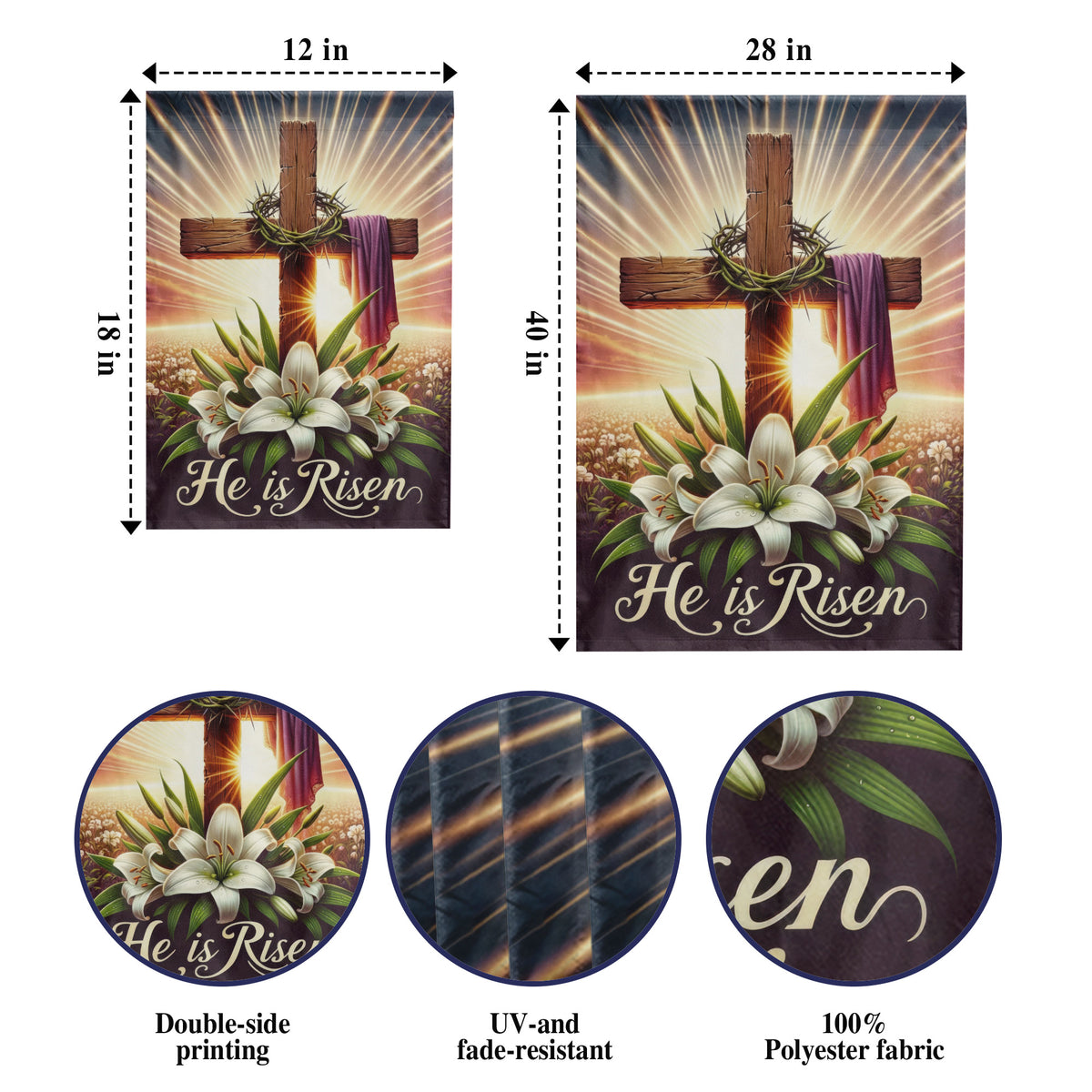 He Is Risen Wooden Cross Lily Easter Garden Flag