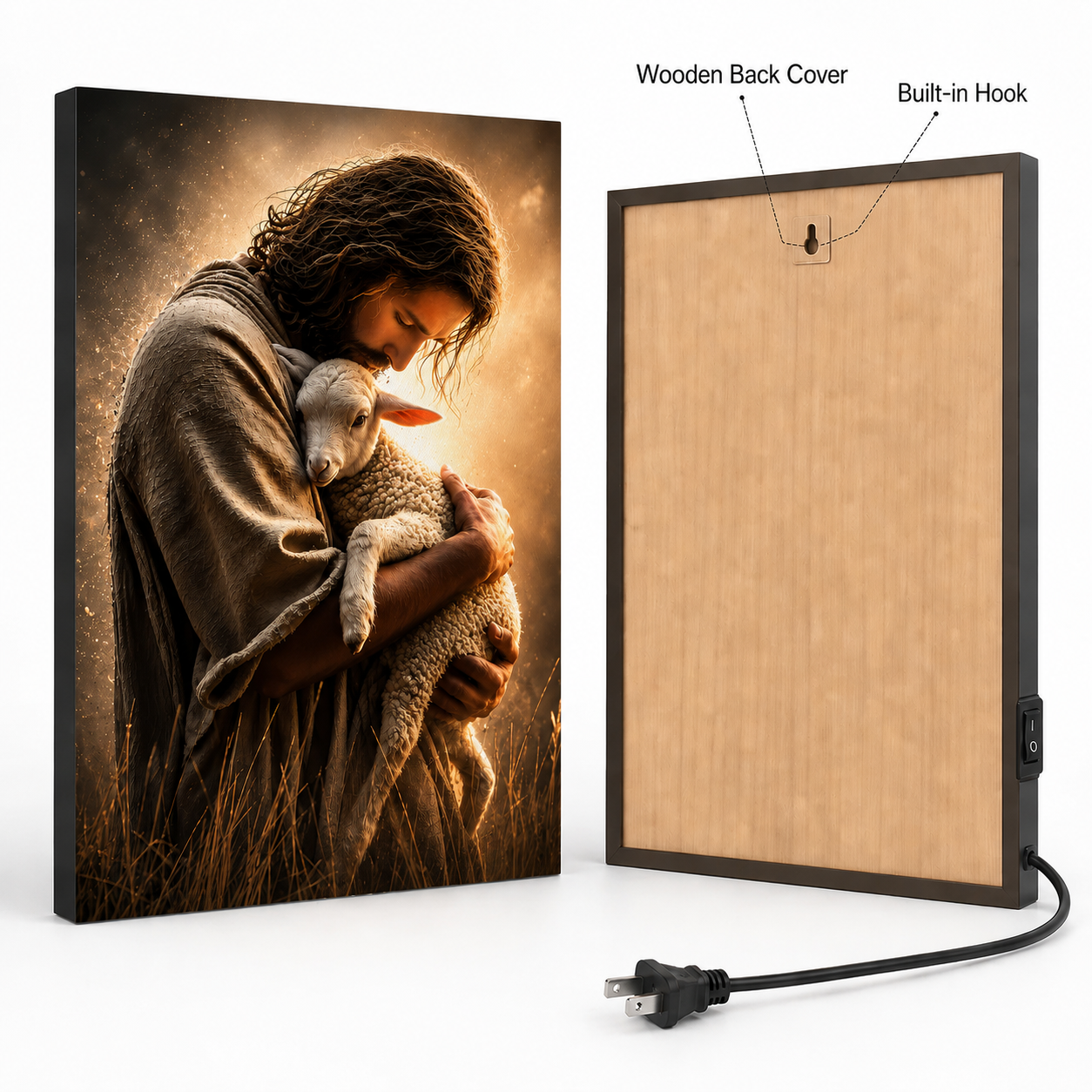LED Jesus The Good Shepherd Canvas/Mica – Christian Wall Art with Hidden Backlight