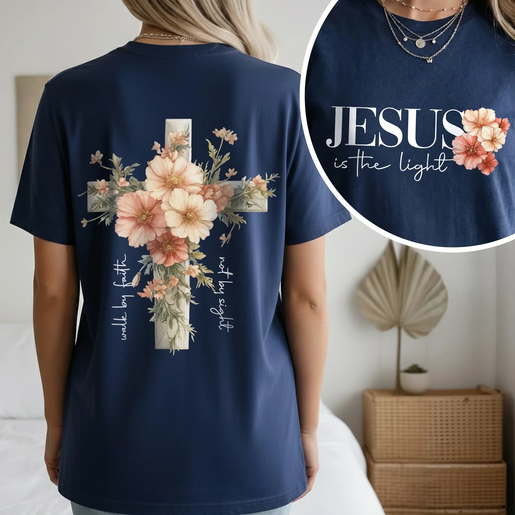 Jesus Is The Light Floral Cross Designs - Faith Floral - Unisex Tshirt / Hoodie / Sweatshirt - Faith Guided Life