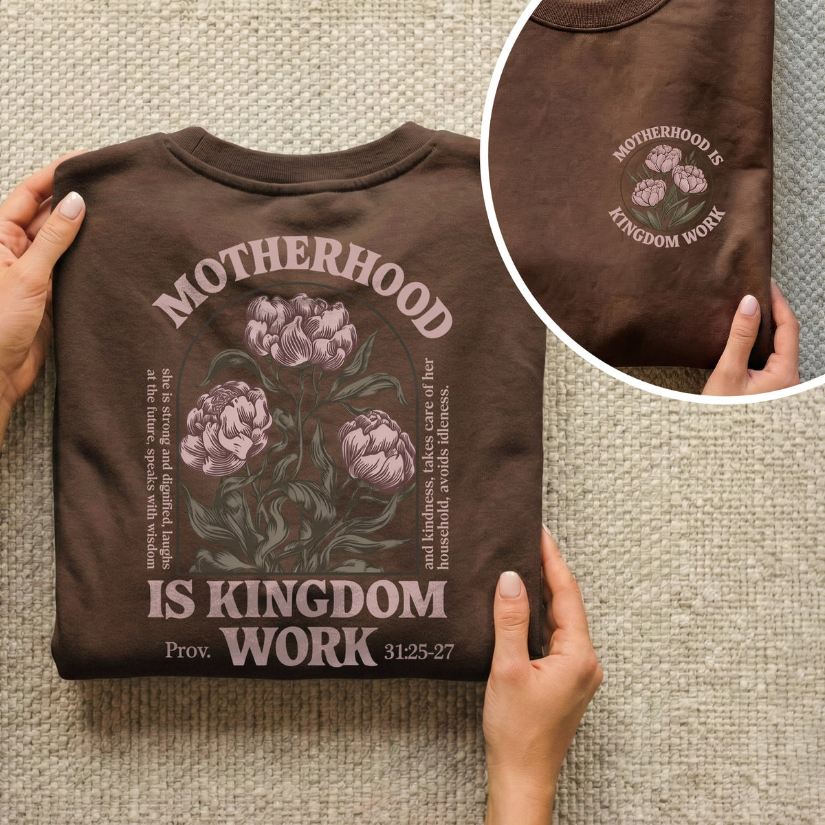 Floral Motherhood is Kingdom Work with Bible Verse – Two Sides – She is Bless – Unisex Tshirt /Hoodie/Sweatshirt