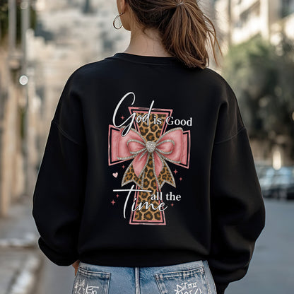 God is Good all the Time" Leopard Cross Bow Christian T-Shirt Two Sides | Faith Guided Life Apparel