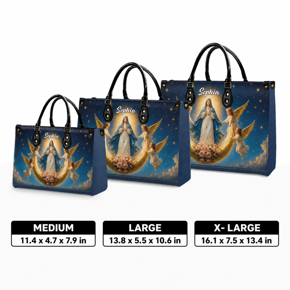 Personalized Virgin Mary Angel Moon Christian Handbag – Twill Faux Leather & PU Leather