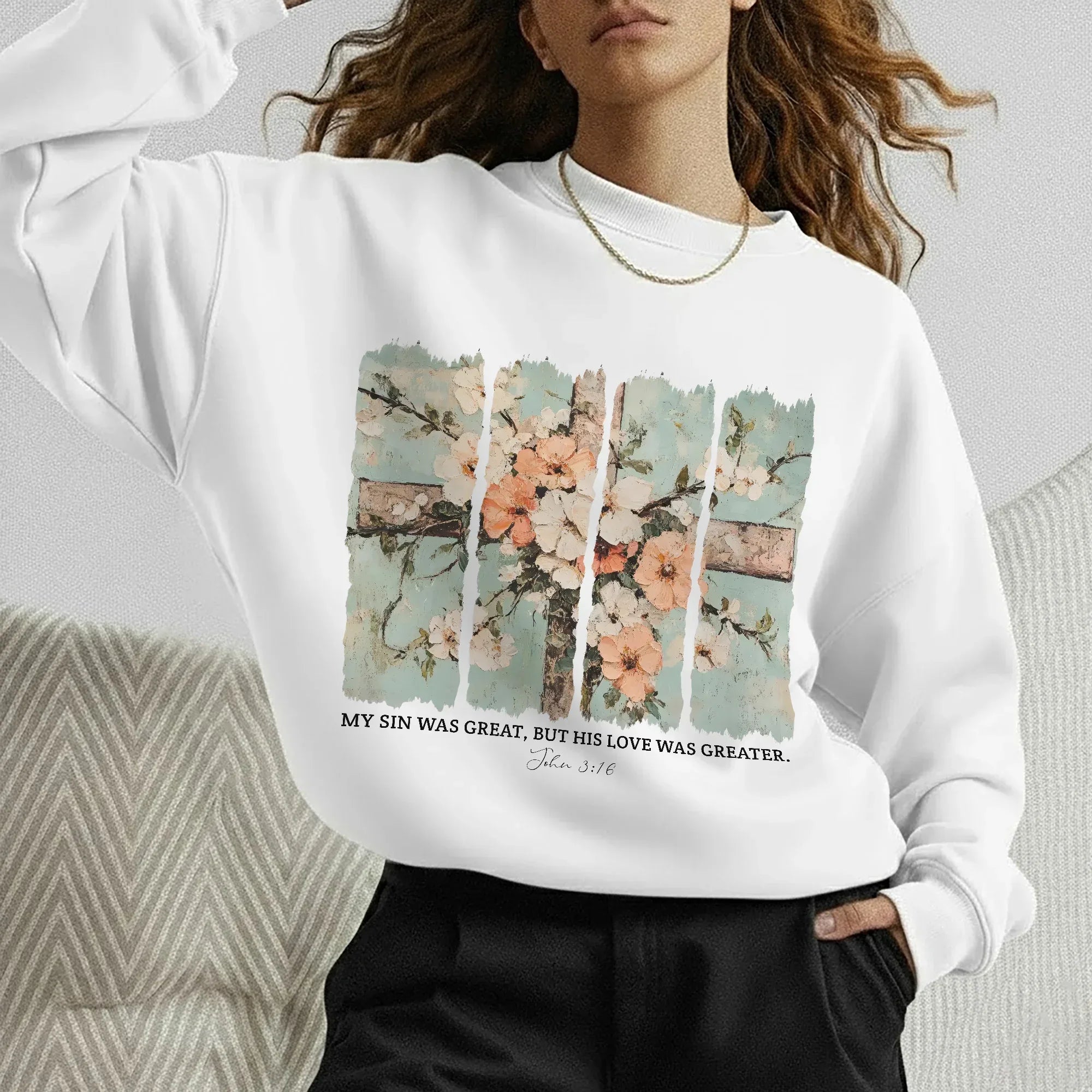 [COMFORT T-SHIRT] My Sin Was Great, His Love Was Greater - Faith Floral - Faith Guided Life