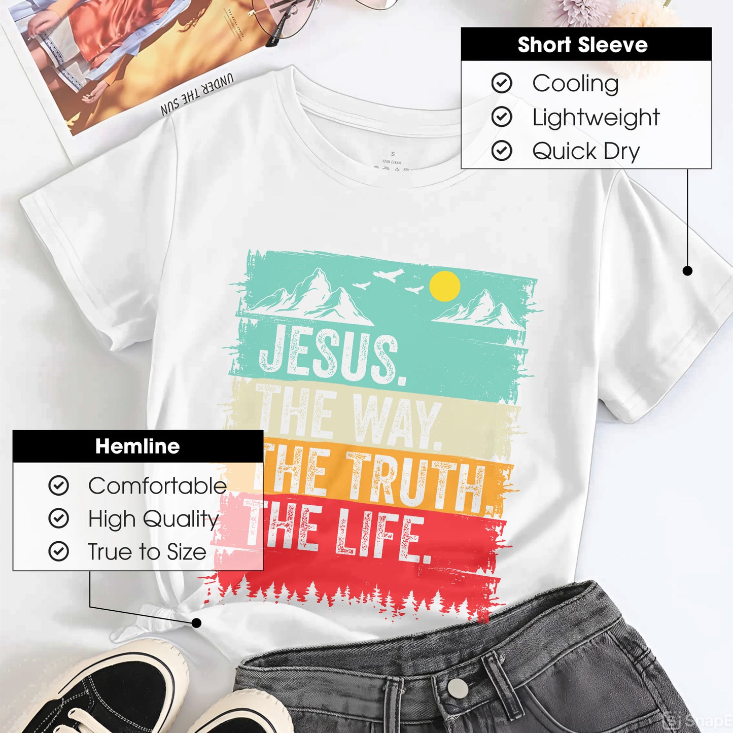 Jesus The Way The Truth The Life Vintage Sunset Christian T-Shirt John 14:6 Faith Tee