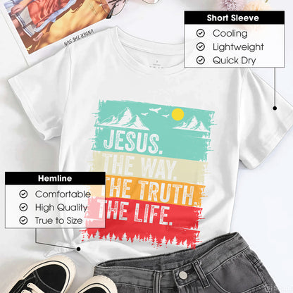 Jesus The Way The Truth The Life Vintage Sunset Christian T-Shirt John 14:6 Faith Tee