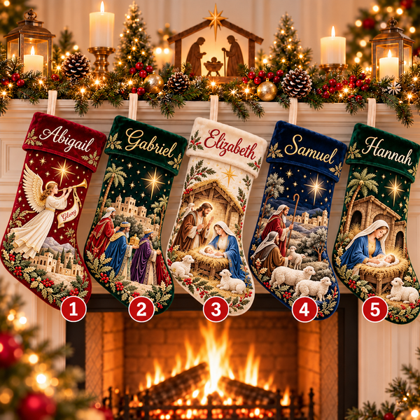 Personalized Christian Nativity Christmas Stocking – Custom Name Holy Family & Three Wise Men Stocking, Religious Christmas Decor & Family Gift