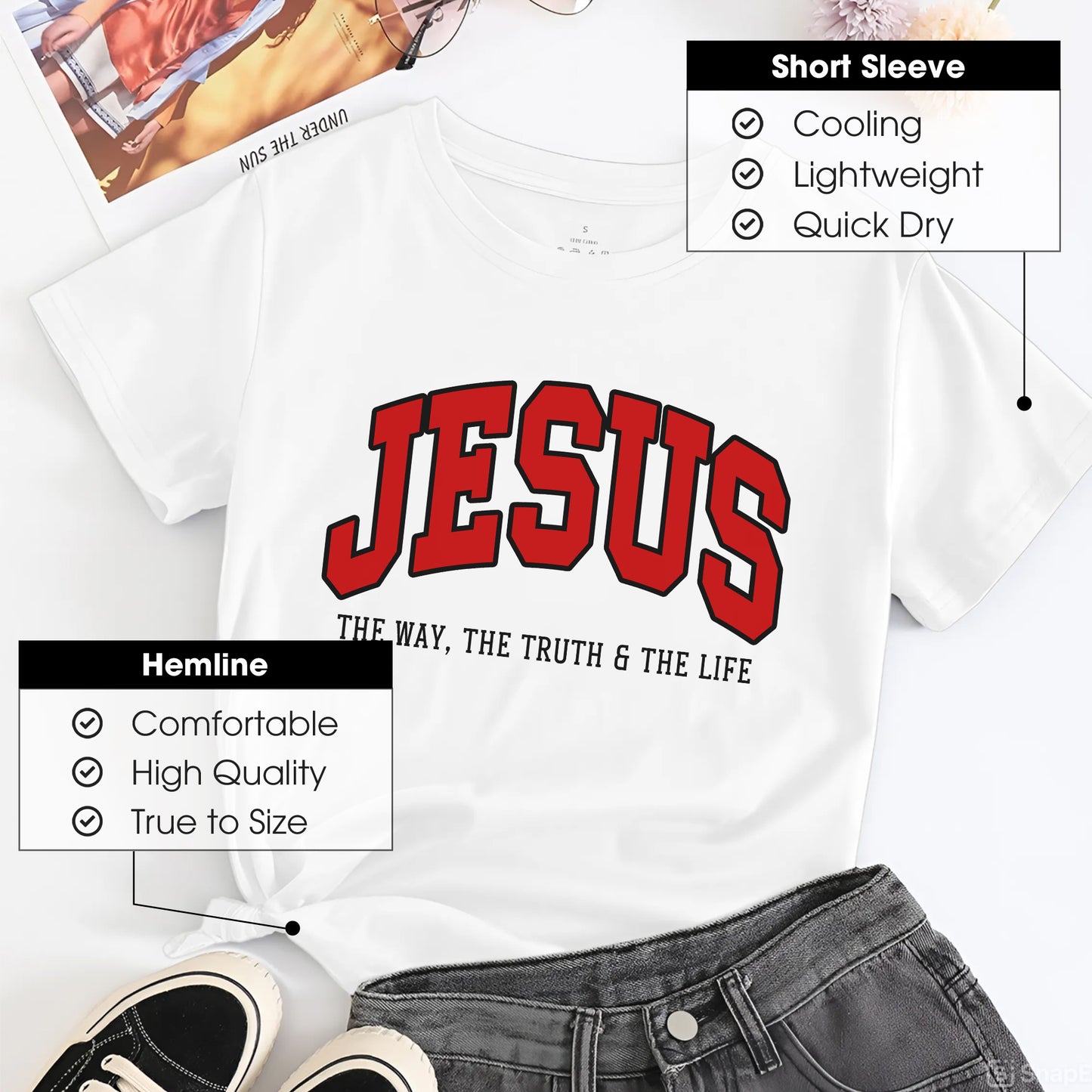 "Jesus The Way The Truth The Life" Unisex Varsity Style Christian T-Shirt | John 14:6 Bold Declaration Tee | Faith Guided Life Apparel