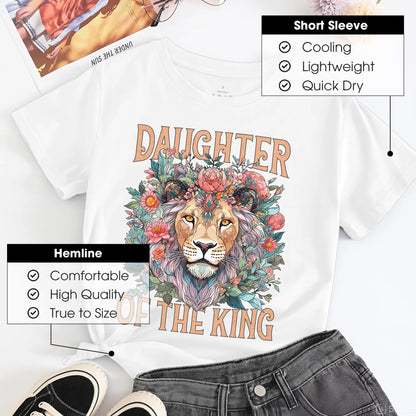 "Daughter of the King" Lion & Floral Christian T-Shirt | Faith Guided Life Apparel
