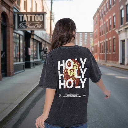 "Holy Holy Holy" Unisex Mineral Wash Christian T-Shirt Two Sides | Isaiah 6:3 Vintage Washed Cotton Tee | Faith Guided Life Apparel