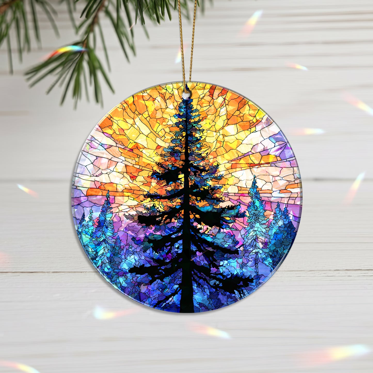 Stained Glass Christmas Tree Holographic Ornament | Festive Holiday Keepsake | Winter Glow Decoration