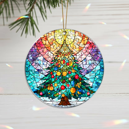 Layered Art Nativity Scene Christmas Ornament | Mary and Jesus in Winter Forest | Christian Keepsake Decoration