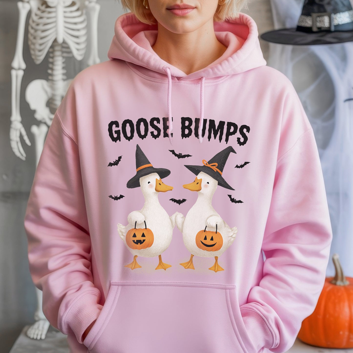 Goose Bumps Halloween Pun T-Shirt Cute Geese Witch Hats Funny Spooky Season Wordplay Tee