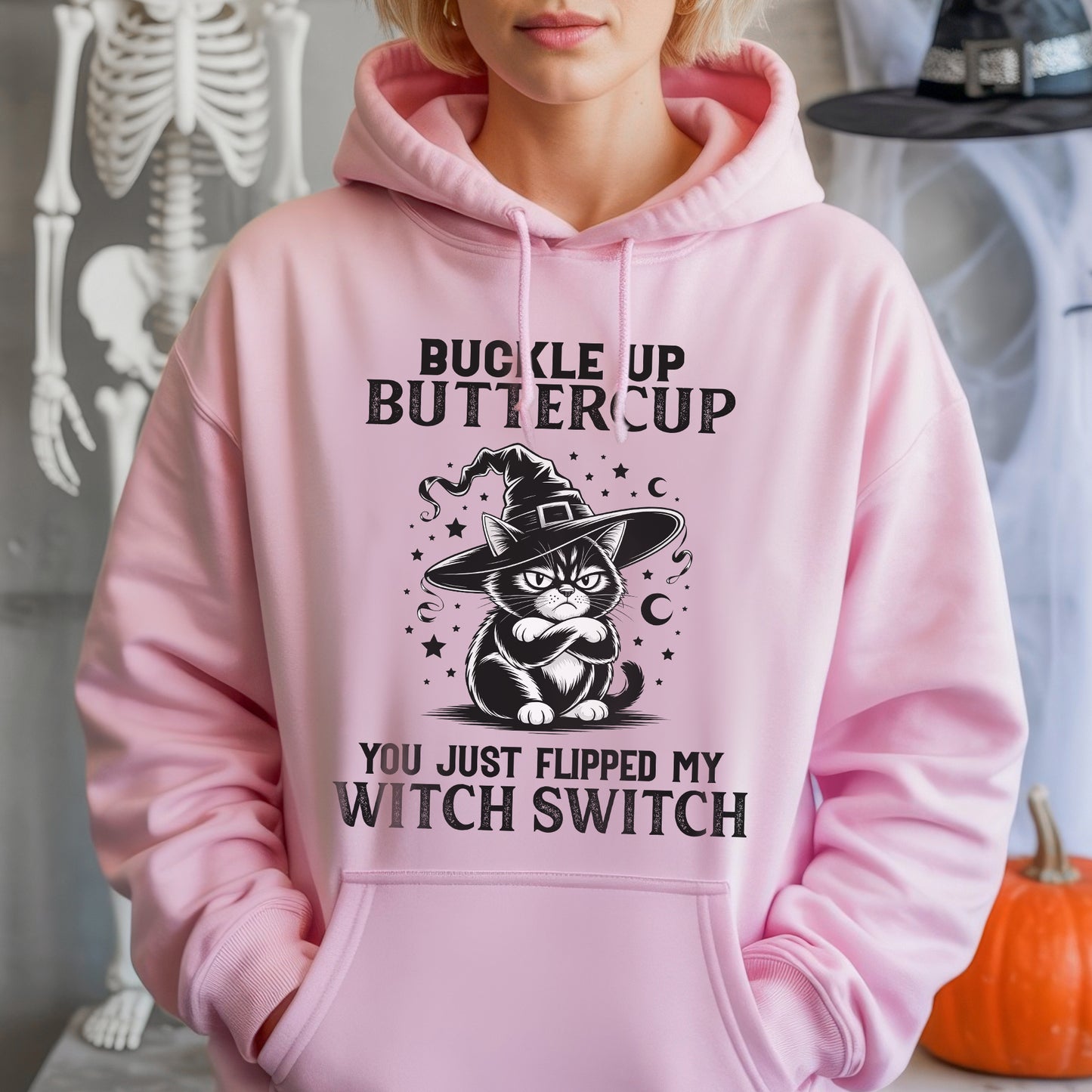 Buckle Up Buttercup You Just Flipped My Witch Switch Cat Halloween T-Shirt Sassy Spooky Tee