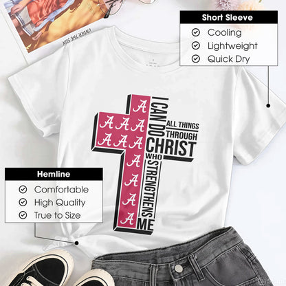 Alabama Cross I Can Do All Things Through Christ T-Shirt - Crimson Tide Faith Declaration
