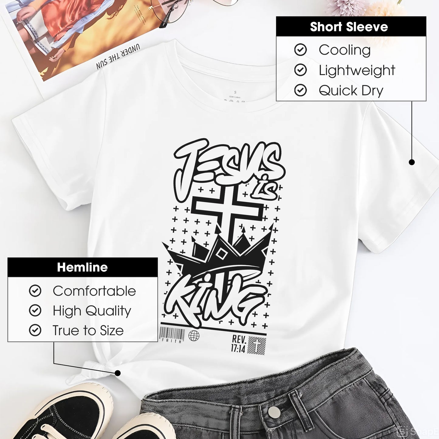 "Jesus is King" Crown Typography Christian T-Shirt | Faith Guided Life Apparel