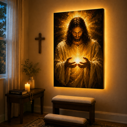 LED Jesus Light of Hope Canvas/Mica – Christian Wall Art with Hidden Backlight