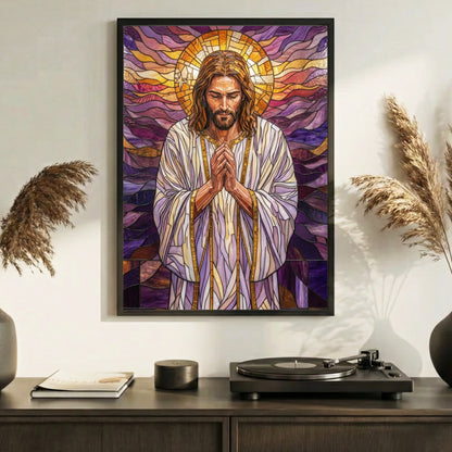 Jesus/ Virgin Mary Prayer Stained Glass Christian Wall Art Poster/Canvas