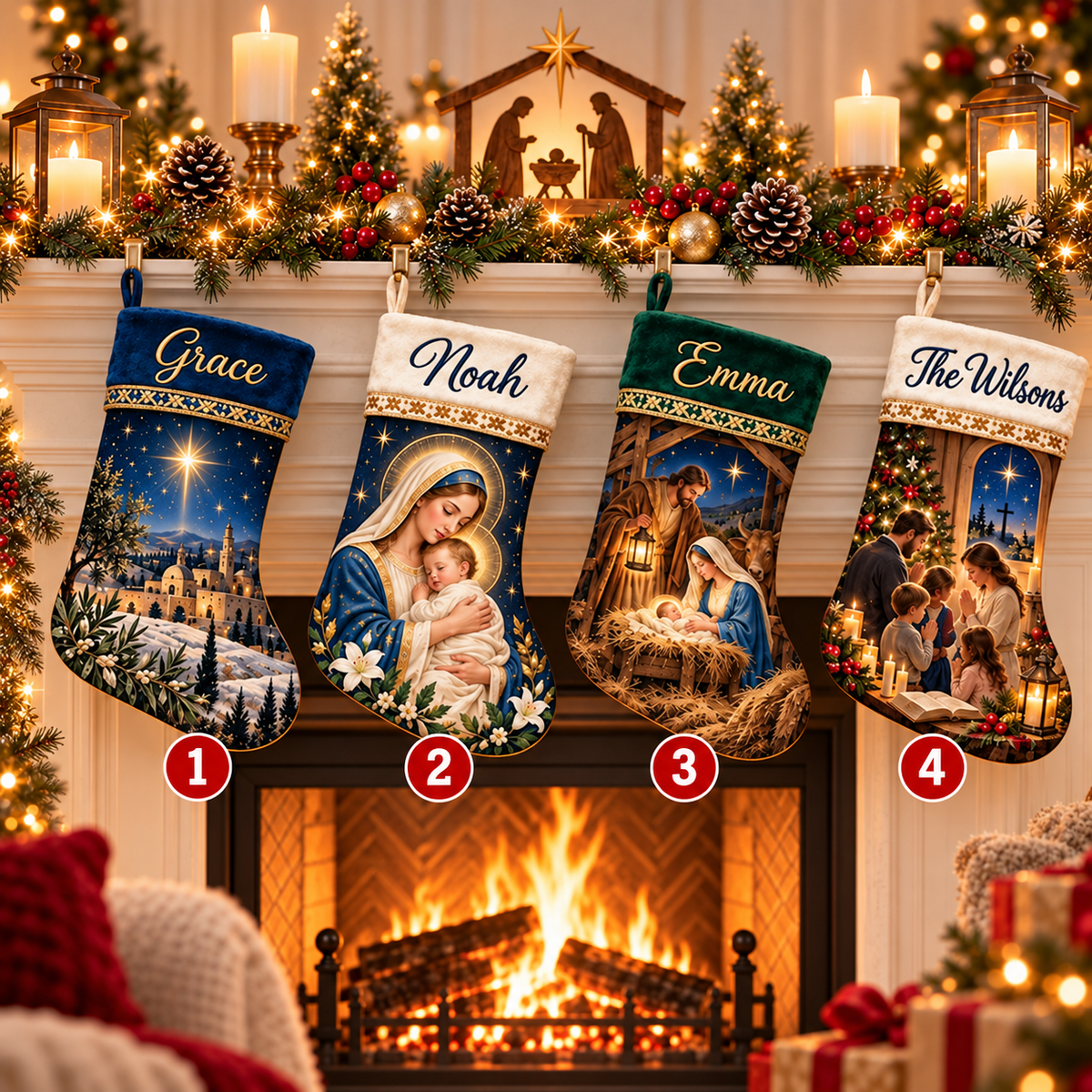 Personalized Christian Christmas Stocking – Custom Name Nativity & Virgin Mary Stocking, Religious Holiday Fireplace Decor & Family Gift