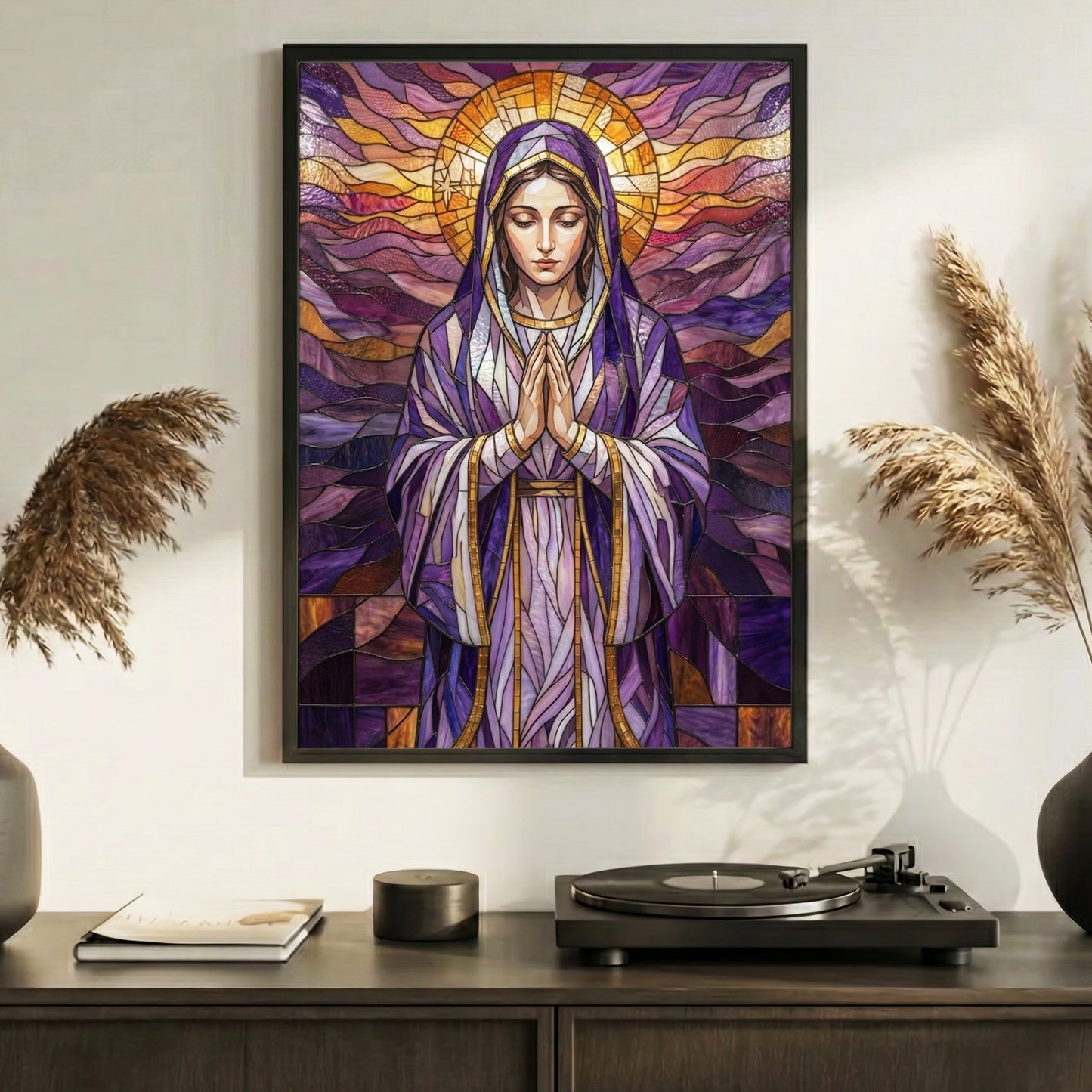 Jesus/ Virgin Mary Prayer Stained Glass Christian Wall Art Poster/Canvas