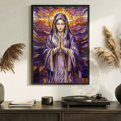 Jesus/ Virgin Mary Prayer Stained Glass Christian Wall Art Poster/Canvas