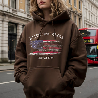 Rejecting Kings Since 1776 Distressed American Flag T-Shirt