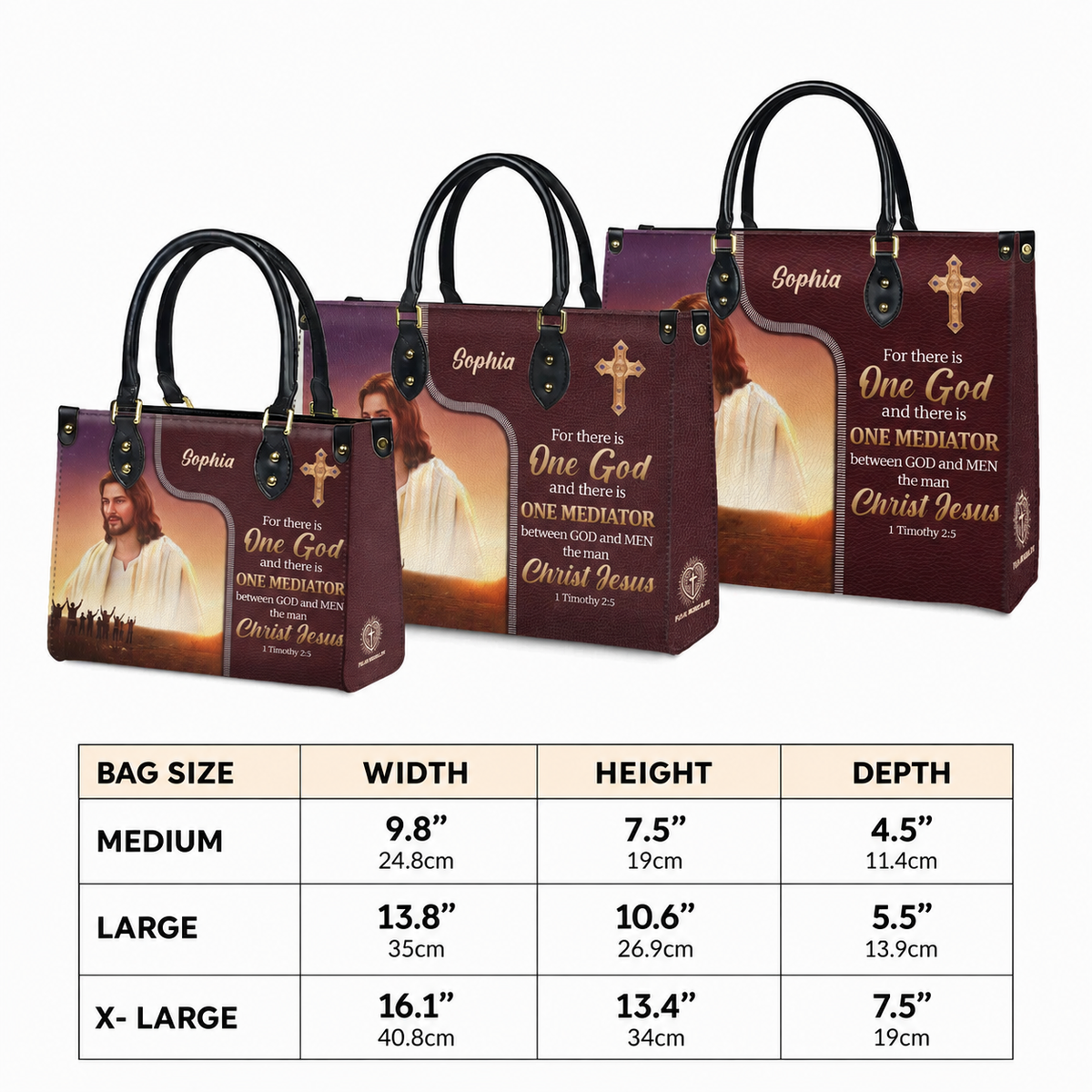 Personalized One God One Mediator Christian Handbag – Twill Faux Leather & PU Leather