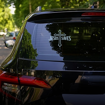 [4IN] JESUS SAVES Decal – Waterproof Cross Sticker for Car, Laptop, Water Bottle & More