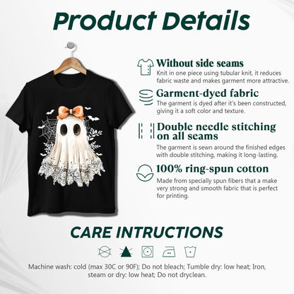 Cute Halloween Ghost with Bow T-Shirt - Adorable Spooky Spirit