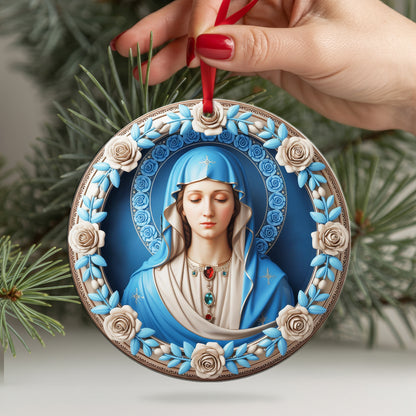 Blessed Mother Mary Christmas Ornament Two Sided | Our Lady of Grace | Catholic Christian Keepsake Decoration