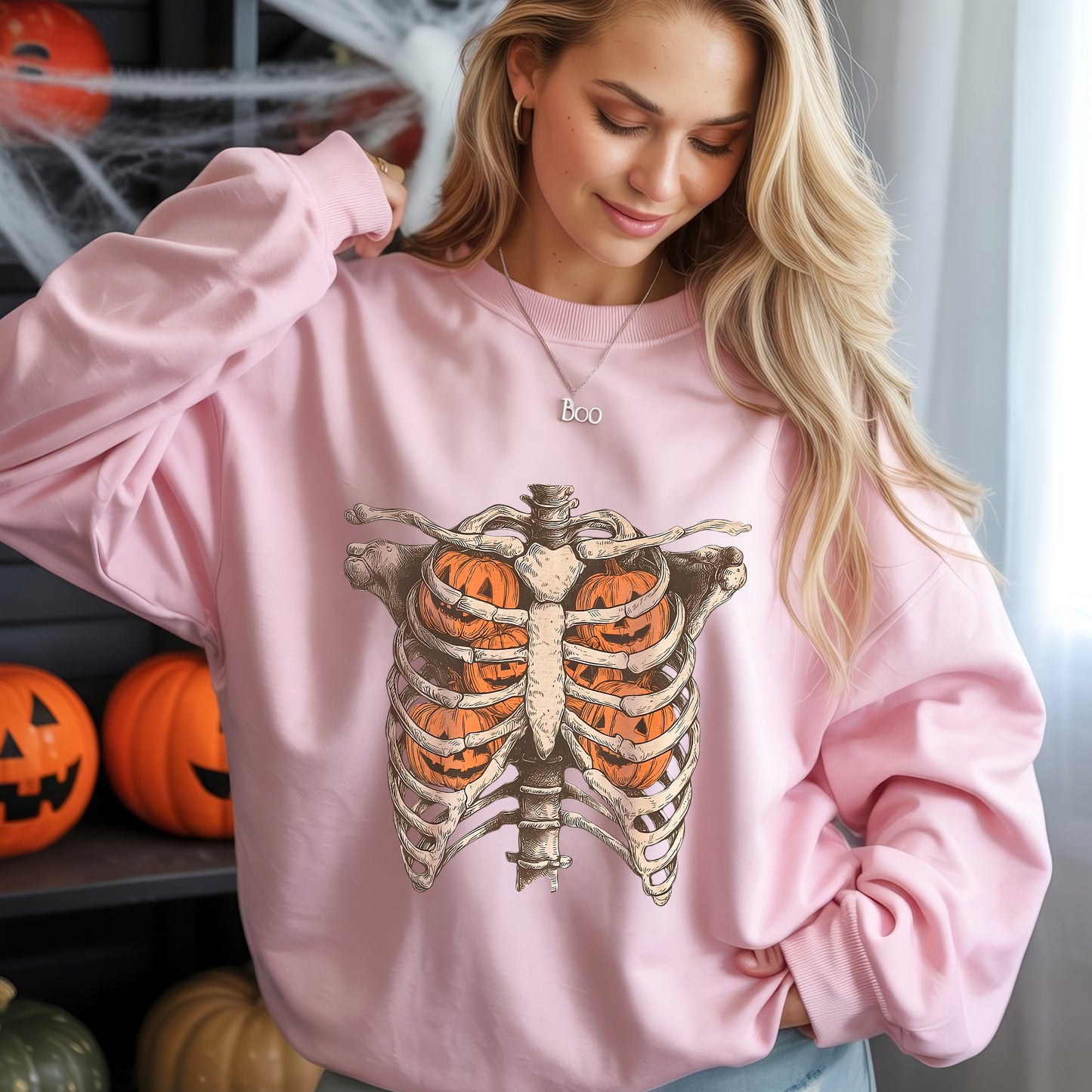 Pumpkin Ribcage Skeleton Halloween T-Shirt Jack-O-Lantern Anatomy Spooky Season Tee
