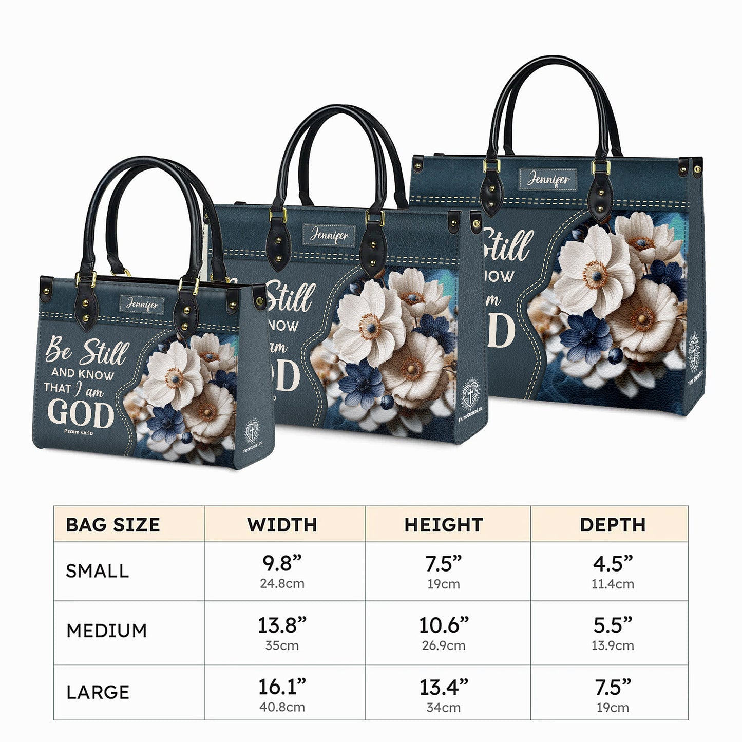 Be Still And Know That I Am God Psalm 46:10 Personalized Faith Leather Handbag Christian Women