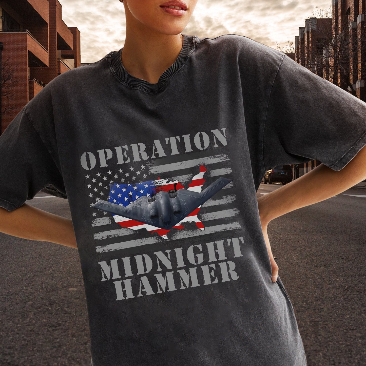 Operation Midnight Hammer Patriotic Unisex 100% Cotton Vintage Washed Christian T-Shirt | God Bless America Military Tribute