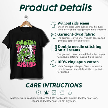 "Addiction Jesus Saves" Skull Design Christian T-Shirt | Faith Guided Life Apparel