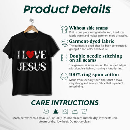 "I Love Jesus" Unisex Distressed Christian T-Shirt | John 3:16 Love Declaration Tee | Faith Guided Life Apparel