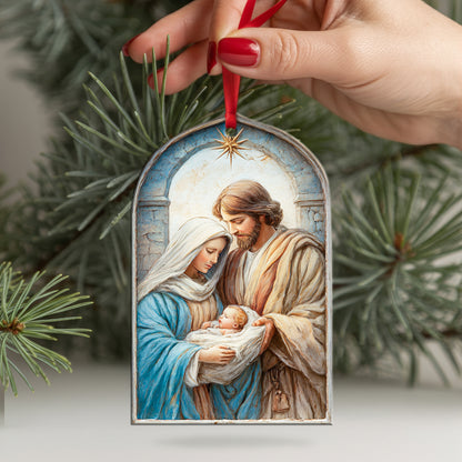 Holy Family Nativity Scene Christmas Ornament | Two-Sided Religious Christian Keepsake | Sacred Christmas Tree Decoration
