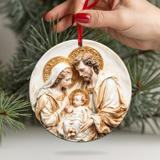 Classic Art Holy Family Christmas Ornament | Bas-Relief Style Religious Keepsake | Timeless Nativity Decoration
