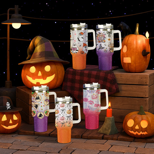Halloween Collection Bling Diamond Tumbler 40oz - Sparkling Spooky Season Rhinestone Cup Collection