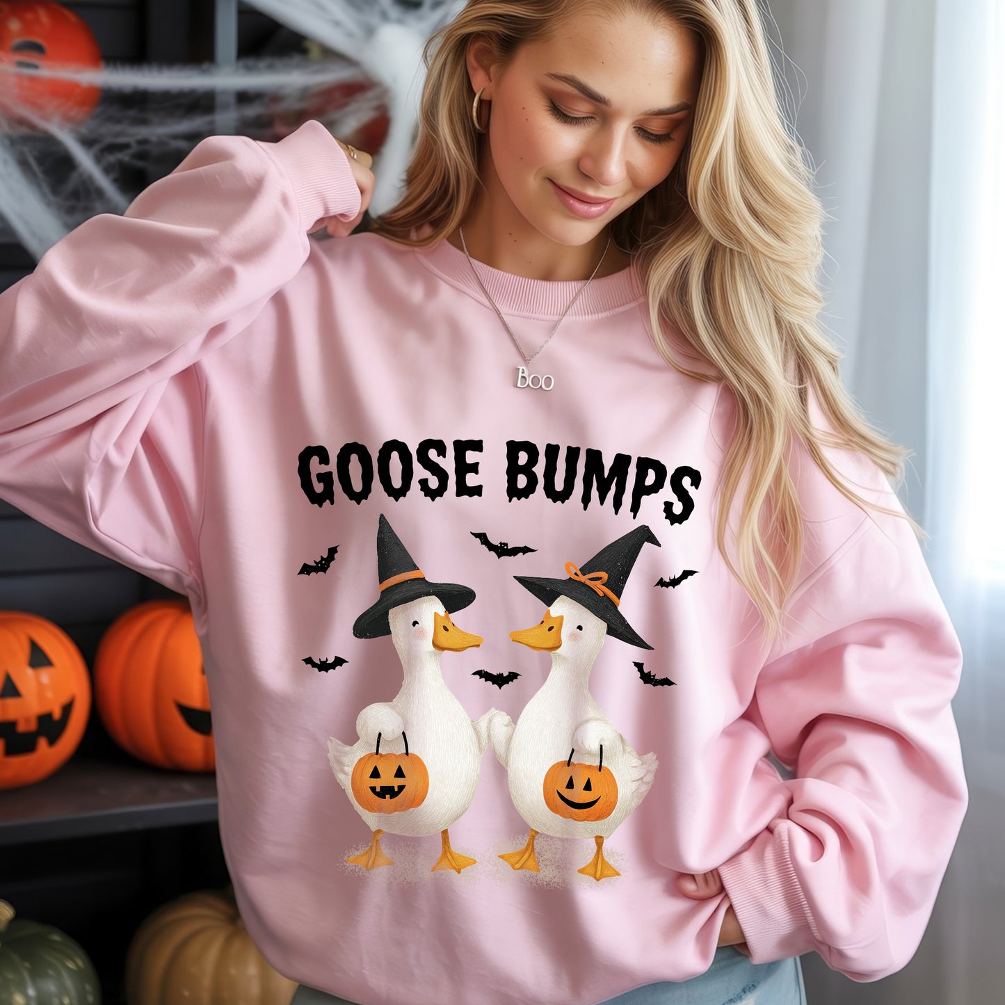 Goose Bumps Halloween Pun T-Shirt Cute Geese Witch Hats Funny Spooky Season Wordplay Tee