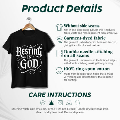 Resting In God Gothic Style T-Shirt - Bold Christian Peace Declaration
