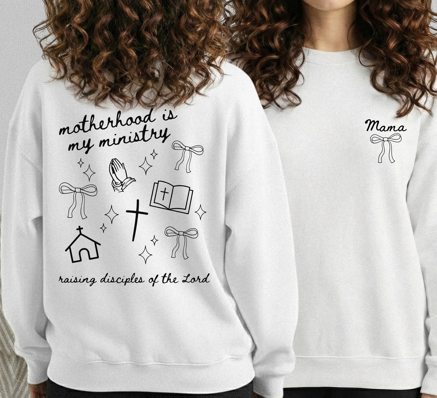 Minimal Mama Ministry with Christian Icons – Two Sides – She is Bless – Unisex Tshirt /Hoodie/Sweatshirt